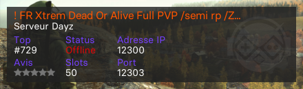 ! FR Xtrem Dead Or Alive Full PVP /semi rp /Zone PVE https://discord.gg/dbMy5fww