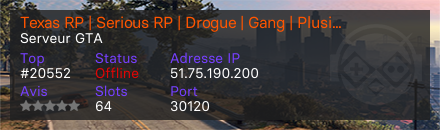 Texas RP | Serious RP | Drogue | Gang | Plusieurs job : https://discord.gg/HtZPQPZ - Serveur GTA