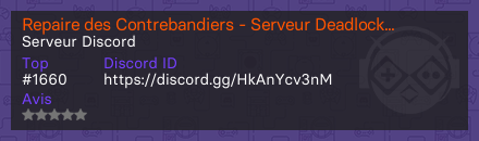 Repaire des Contrebandiers - Serveur Deadlock FR