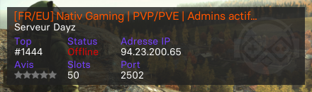 [FR/EU] Nativ Gaming | PVP/PVE | Admins actifs / High Loot - Serveur Dayz