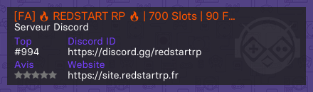 [FA] 🔥 REDSTART RP 🔥 | 700 Slots | 90 FPS | RP IMMERSIF | DLC "CHOP SHOP"