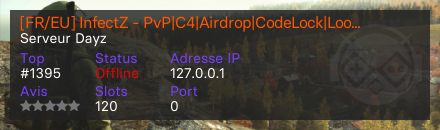 [FR/EU] InfectZ - PvP|C4|Airdrop|CodeLock|LootX5|Tombes|Armes et plus.. - Serveur Dayz