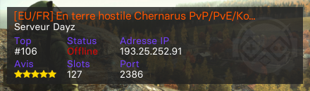 [EU/FR] En terre hostile Chernarus PvP/PvE/Koth/Airdrop 150k Start