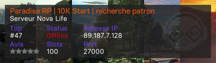 Paradise RP | 10K Start | recherche patron