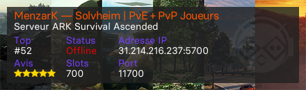 MenzarK — Solvheim | PvE + PvP Joueurs - Serveur ARK Survival Ascended