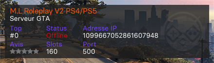 M.L Roleplay V2 PS4/PS5 - Serveur GTA
