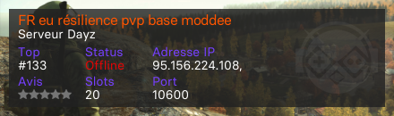 FR eu résilience pvp base moddee  - Serveur Dayz
